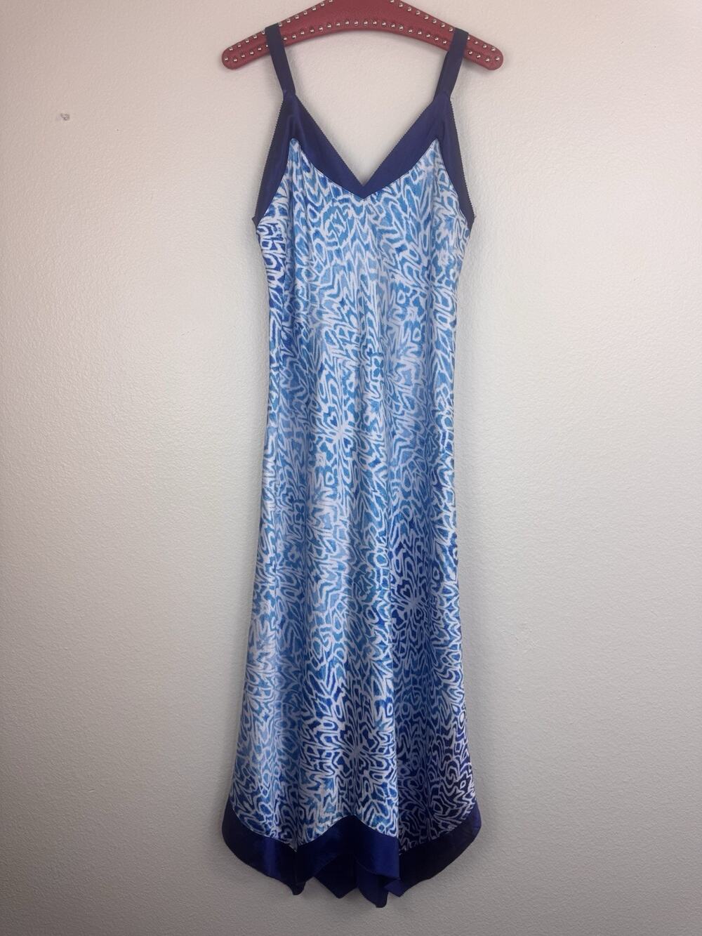 Oscar De La Renta Pink Label Satin Tie Dye Print Chemise Maxi Slip Dress Blue L